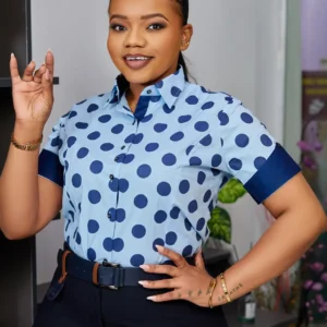 Blue Charm Polka Dot Shirt – Playful Confidence, Perfectly Tailored