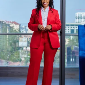 Women’s scarlet power trouser suit radiates strength and confidence. A bold, tailored statement for ambitious and stylish professionals.