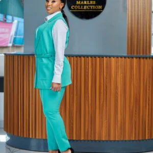 Teal belted trouser suit