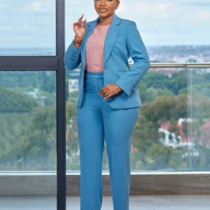 Women’s Sky Blue Trouser Suit for Radiant Professional Charm