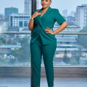 Women’s Teal Short-Sleeve Suit for Radiant Power and Grace