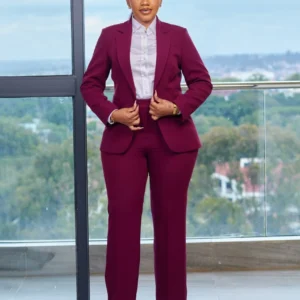 Women’s burgundy power suit exudes confidence and elegance. Tailored for leadership, luxury, and the modern woman who leads with style.