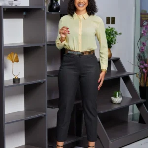Women’s charcoal yellow trousers pair classic tailoring with soft charm. Sleek, modern fit for confident women who love refined elegance.
