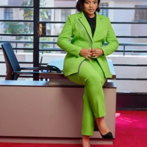 Women’s lime zippered trouser suit crafted for modern confidence. Bright, structured, and sleek — a true power look for fearless women