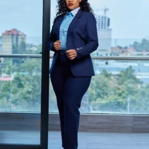 Women’s midnight elegance power suit tailored for timeless confidence. Classic navy tone, sleek fit, and refined charm for modern professionals